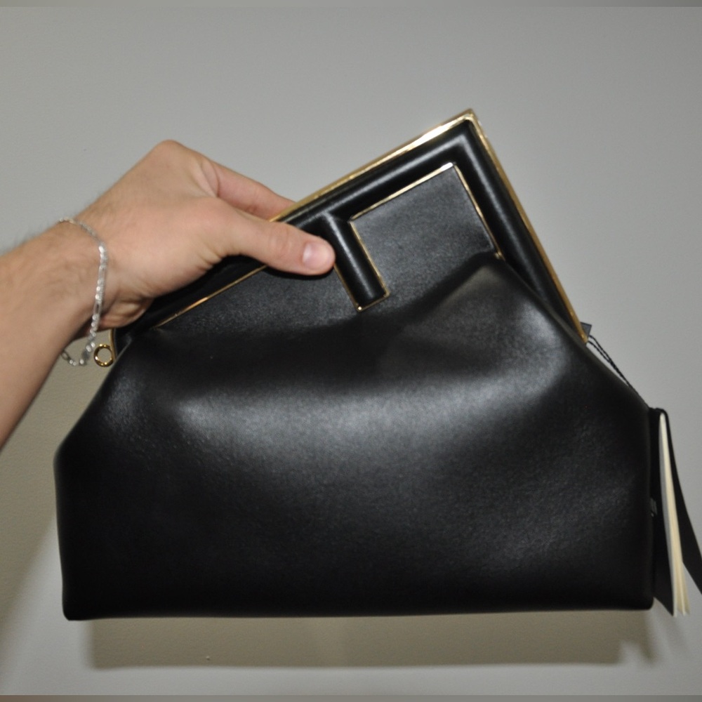 BRAND-NEW AUTHENTIC FENDI First Midi Bag – Black Leather | Unworn, Tags Included